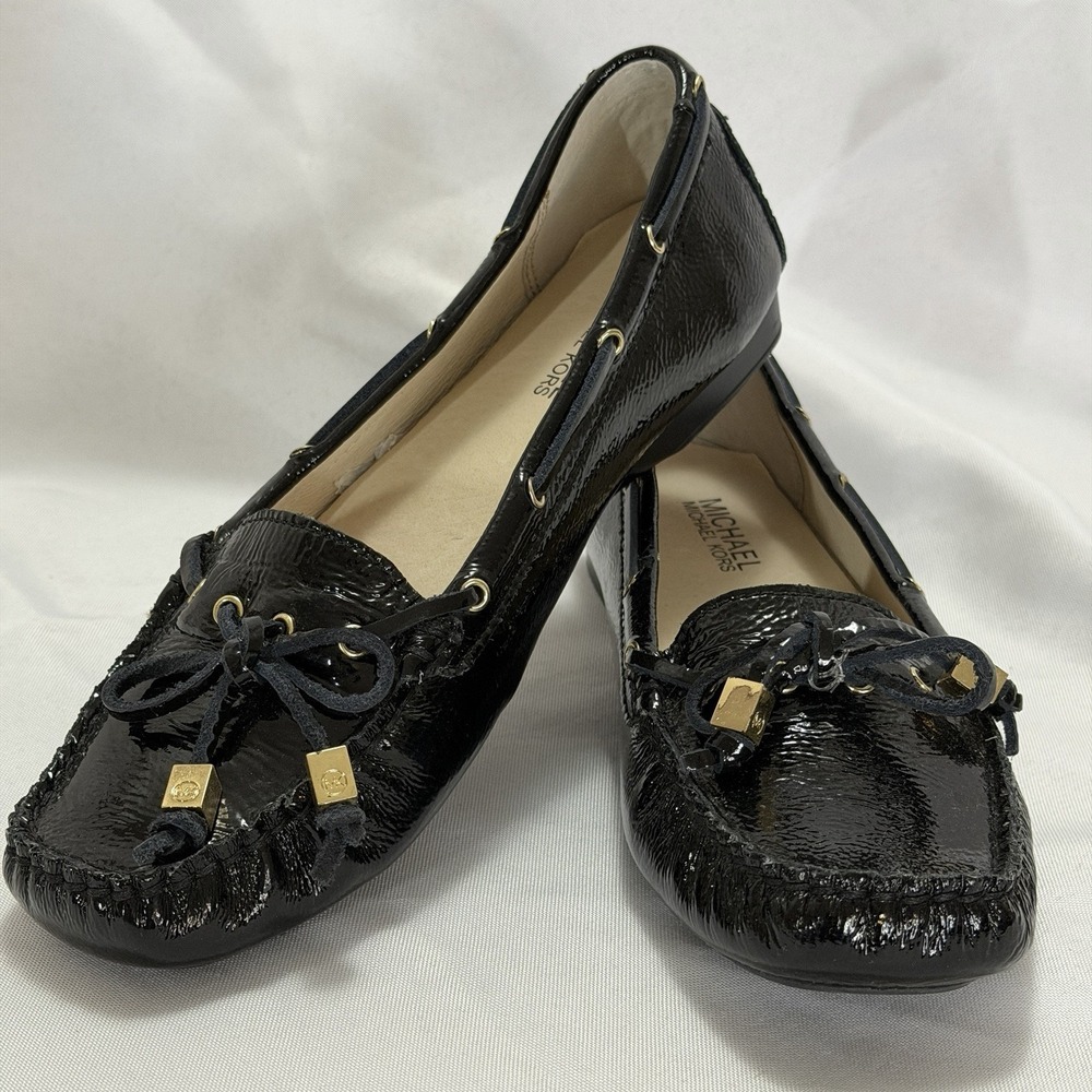 Michael Kors Patent Bow Ballet‎ Flats Black Womens Size 7 Preppy Quiet Luxury
